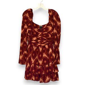 House Of Harlow Boho Long Sleeve Mini Ruffled Tier Fall Cotton Dress Size M